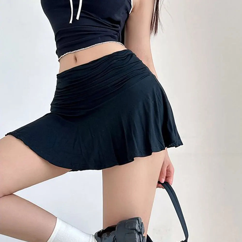 Spicy A-Line Skirt Pleated Ballet Women's Skirt Pure Color Pleated Waist Short Skirt With Lace Hemline Anti-Light Walking Girl