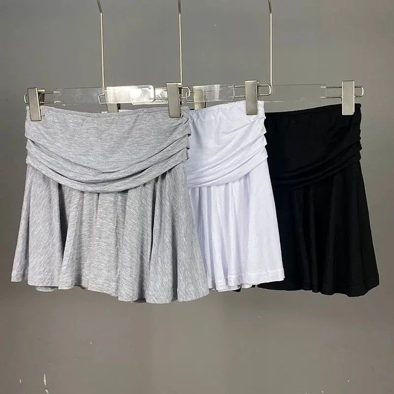 Spicy A-Line Skirt Pleated Ballet Women's Skirt Pure Color Pleated Waist Short Skirt With Lace Hemline Anti-Light Walking Girl