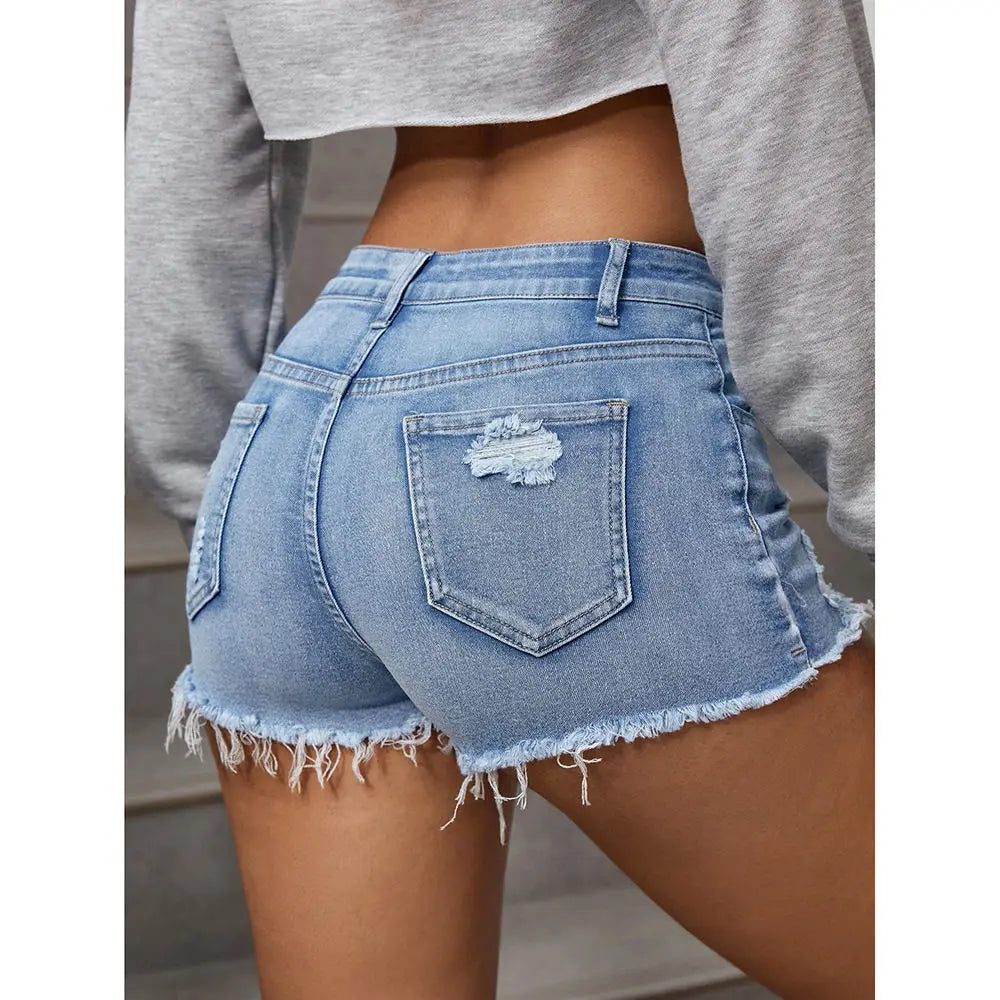 2025 Summer High Waist Light Wash Jean Shorts Women | Vintage Y...