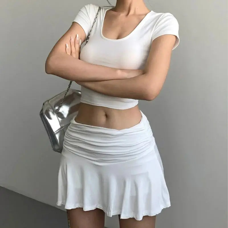 Spicy A-Line Skirt Pleated Ballet Women's Skirt Pure Color Pleated Waist Short Skirt With Lace Hemline Anti-Light Walking Girl